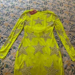 Women's Long Sleeve Star Embellished Dress - Neon Yellow